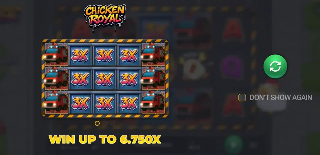 Chicken Royal slot – vincita massima fino a x6750 mostrata nella schermata di gioco
